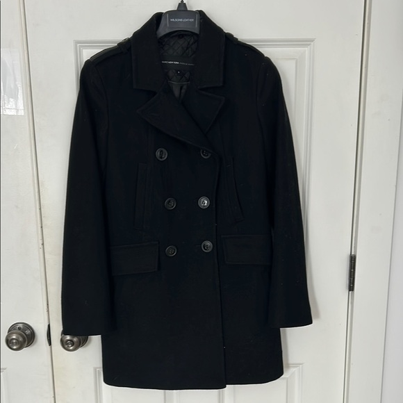 Marc Jacobs New York Double-Breasted peacoat Coat size 6 black wool blend - Picture 1 of 8